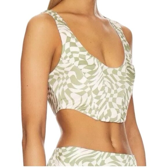 For Love and Lemons Nomi Lace-up Checkered Pink and Green Corset Top Size XXS - Picture 2 of 16